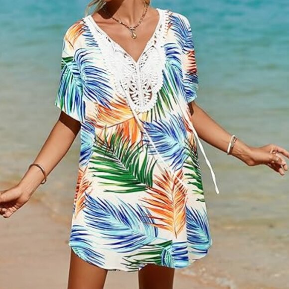 SimpleFun "Swimsuit Coverup" Lace Crochet- V Neck- Dress Beach Cover Up - Picture 10 of 15